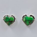 Green Copper Turquoise 0.5" 925 Sterling Silver Stud Earrings (REXT157-93)