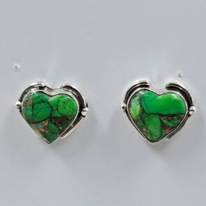 Green Copper Turquoise 0.5" 925 Sterling Silver Stud Earrings (REXT157-93)