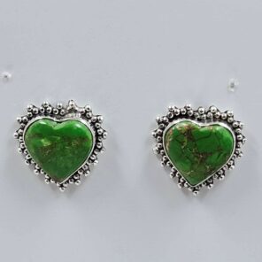 Green Copper Turquoise 0.5" 925 Sterling Silver Stud Earrings (REXT157-92)