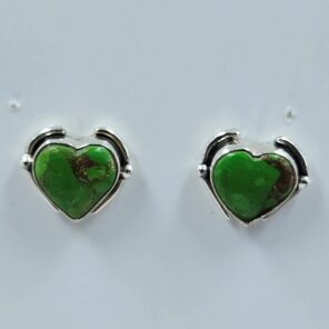 Green Copper Turquoise 0.5" 925 Sterling Silver Stud Earrings (REXT157-89)