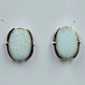 White Pin Fire Aurora Opal 0.75" 925 Sterling Silver Stud Earrings (RS19-377)
