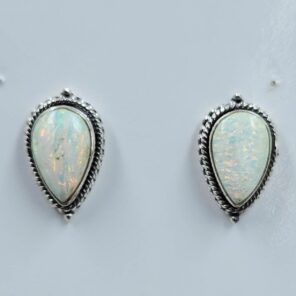 White Pin Fire Aurora Opal 0.75" 925 Sterling Silver Stud Earrings (RS19-378)