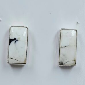 White Buffalo Turquoise 0.75" 925 Sterling Silver Stud Earrings (REXT156-130)