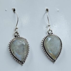 Rainbow Moonstone Cut 1.25" 925 Sterling Silver Earrings (RS19-415)