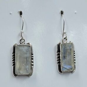 Rainbow Moonstone Cut 1.25" 925 Sterling Silver Earrings (RS19-417)