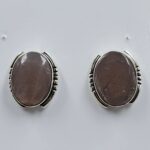 Peach Moonstone 0.75" 925 Sterling Silver Stud Earrings (RS19-392)