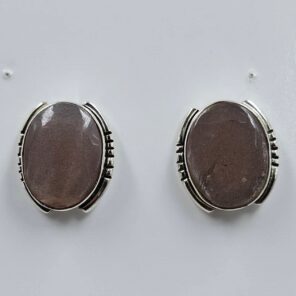 Peach Moonstone 0.75" 925 Sterling Silver Stud Earrings (RS19-392)