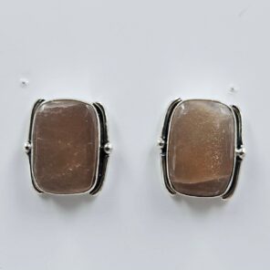 Peach Moonstone 0.75" 925 Sterling Silver Stud Earrings (RS19-393)