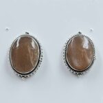Peach Moonstone 0.75" 925 Sterling Silver Stud Earrings (RS19-394)