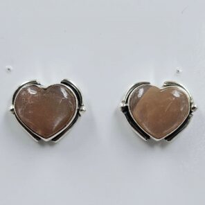 Peach Moonstone 0.5" 925 Sterling Silver Stud Earrings (RS19-395)