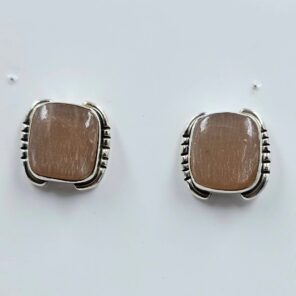Peach Moonstone 0.5" 925 Sterling Silver Stud Earrings (RS19-400)