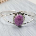Pink Rainbow Moonstone 925 Adjustable Sterling Silver Bangle (RS7-424)