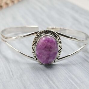 Pink Rainbow Moonstone 925 Adjustable Sterling Silver Bangle (RS7-424)