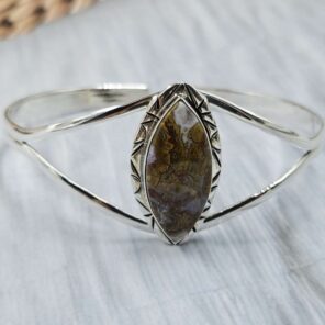 Kerrouchen Seam Agate 925 Adjustable Sterling Silver Bangle (RS7-427)