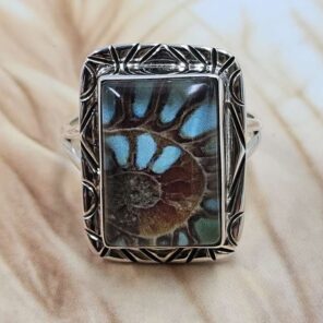 Ammolite Turquoise Doublet Size US 10 925 Sterling Silver Ring (REXT29-522)