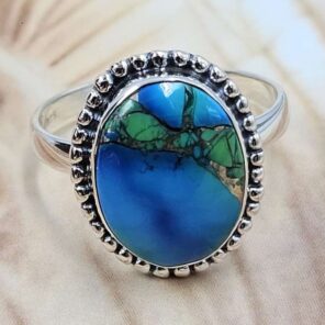 Peacock Dahlia Turquoise Size US 11 925 Sterling Silver Ring (REXT162-49)