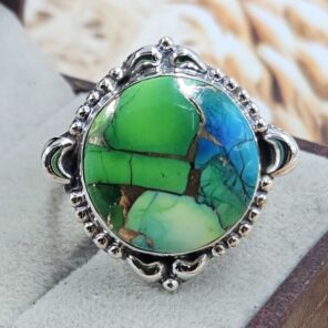 Peacock Dahlia Turquoise Size US 11 925 Sterling Silver Ring (REXT162-50)