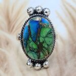 Peacock Dahlia Turquoise Size US 9 925 Sterling Silver Ring (REXT162-46)
