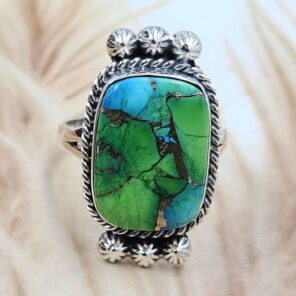 Peacock Dahlia Turquoise Size US 9 925 Sterling Silver Ring (REXT162-44)