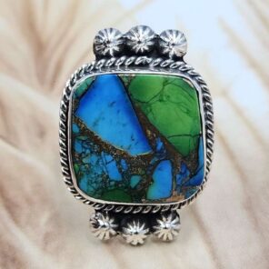 Peacock Dahlia Turquoise Size US 7 925 Sterling Silver Ring (REXT162-37)
