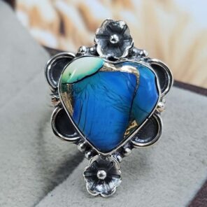 Peacock Dahlia Turquoise Size US 7 925 Sterling Silver Ring (REXT162-39)