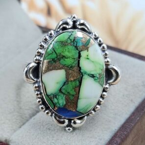 Peacock Dahlia Turquoise Size US 11 925 Sterling Silver Ring (REXT162-48)