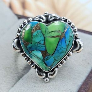 Peacock Dahlia Turquoise Size US 7 925 Sterling Silver Ring (REXT162-38)