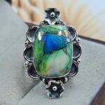 Peacock Dahlia Turquoise Size US 6 925 Sterling Silver Ring (REXT162-35)
