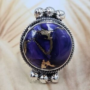 Purple Rose Dahlia Turquoise Size US 7 925 Sterling Silver Ring (REXT162-56)