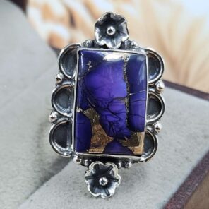 Purple Rose Dahlia Turquoise Size US 9 925 Sterling Silver Ring (REXT162-69)