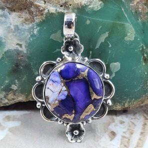 Purple Rose Dahlia Turquoise 925 Sterling Silver Pendant (REXT162-106)