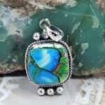 Peacock Dahlia Turquoise 925 Sterling Silver Pendant (REXT162-110)