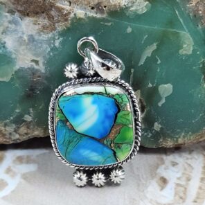 Peacock Dahlia Turquoise 925 Sterling Silver Pendant (REXT162-110)
