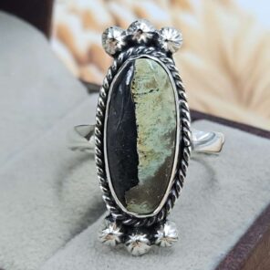 Black Jack Turquoise Size US 11 925 Sterling Silver Ring (RS67-251)