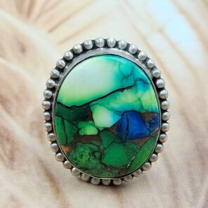 Peacock Dahlia Turquoise Size US 7 925 Sterling Matt Finish Ring (RS45-37)
