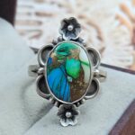 Peacock Dahlia Turquoise Size US 11 925 Sterling Matt Finish Ring (RS45-28)