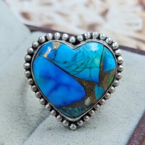 Peacock Dahlia Turquoise Size US 9 925 Sterling Matt Finish Ring (RS45-31)
