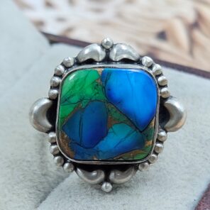 Peacock Dahlia Turquoise Size US 6 925 Sterling Matt Finish Ring (RS45-38)