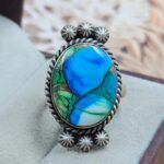 Peacock Dahlia Turquoise Size US 7 925 Sterling Matt Finish Ring (RS45-35)
