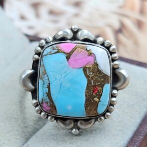 Cotton Candy Turquoise Size US 9 925 Sterling Matt Finish Ring (RS45-47)