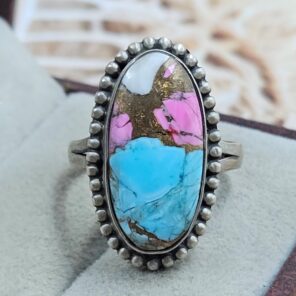 Cotton Candy Turquoise Size US 8 925 Sterling Matt Finish Ring (RS45-42)
