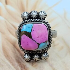 Cotton Candy Turquoise Size US 8 925 Sterling Matt Finish Ring (RS45-43)