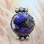 Purple Rose Dahlia Turquoise Size US 7 925 Sterling Matt Finish Ring (RS45-79)