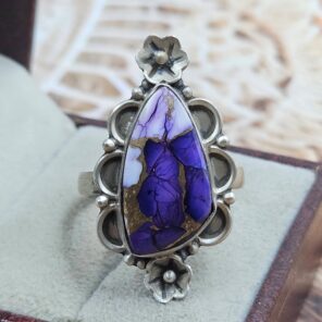 Purple Rose Dahlia Turquoise Size US 11 925 Sterling Matt Finish Ring (RS45-91)