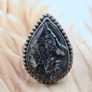 Black Jack Turquoise Size US 10 925 Sterling Matt Finish Ring (RS45-96)