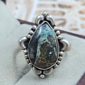 Black Jack Turquoise Size US 9 925 Sterling Matt Finish Ring (RS45-97)