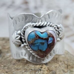 Pink Dahlia Turquoise Matt Finish Size US 11 925 Sterling Silver Ring (REXT80-52)