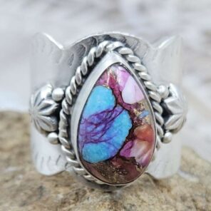 Pink Dahlia Turquoise Matt Finish Size US 7 925 Sterling Silver Ring (REXT80-48)