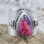Pink Dahlia Turquoise Matt Finish Size US 7 925 Sterling Silver Ring (REXT80-49)