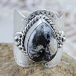 White Buffalo Turquoise Matt Finish Size US 7 925 Sterling Silver Ring (REXT80-61)